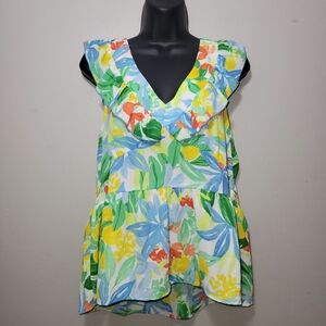 ☀️ NWT Floral & Ivy Floral Ruffle V-Neck Top